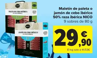 Carrefour Maletín de paleta o jamón de cebo ibérico 50% raza ibérica nico oferta