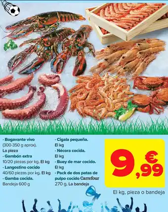 Carrefour Bogavante vivo, gambón extra, langostino cocido, gamba cocida, cigala pequeña, nécora cocida, buey de mar cocido, pack de dos oferta