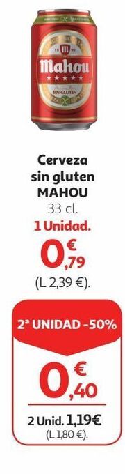 Alcampo Cerveza sin gluten mahou oferta