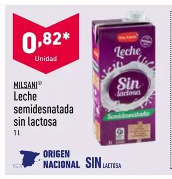 ALDI Milsani Leche semidesnatada sin lactosa 1L oferta