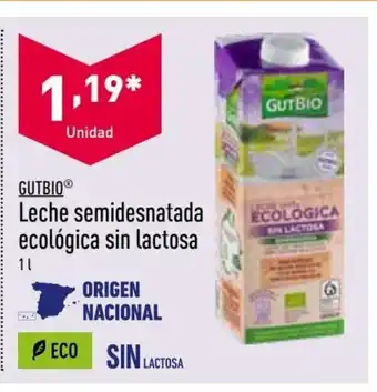 ALDI Gutbio Leche semidesnatada ecológica sin lactosa 1L oferta