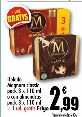 Unide Supermercados Helado magnum classic pack 3 x 110 ml o con almendras pack 3 x 110 ml + 1 ud. gratis frigo oferta