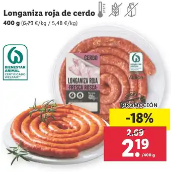 Lidl Longaniza roja de cerdo 400 g oferta