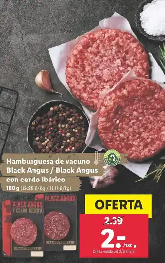 Lidl Black Angus Hamburguesa de vacuno con cerdo ibérico 180 g oferta
