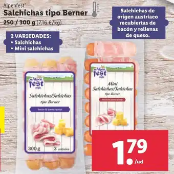 Lidl Alpenfest Salchichas tipo Berner 250/300 g oferta