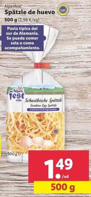 Lidl Alpenfest Spätzle de huevo 500 g oferta