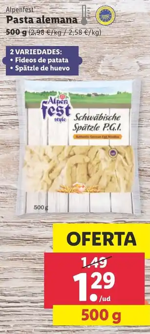 Lidl Alpenfest Pasta alemana 500 g oferta