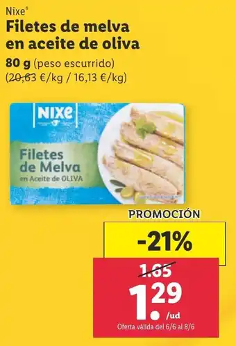 Lidl Nixe Filetes de melva en aceite de oliva 80 g oferta