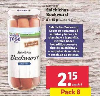 Lidl Alpenfest Salchichas Bockwurst oferta