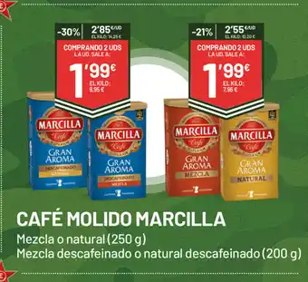 AhorraMas Café Molido Marcilla Mezcla o natural (250g) Mezcla descafeinado o natural descafeinado (200g) oferta