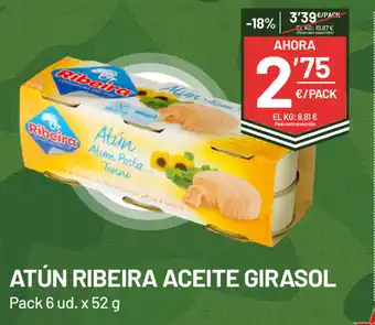 AhorraMas Atún Ribeira Aceite Girasol Pack 6ud x 52g oferta