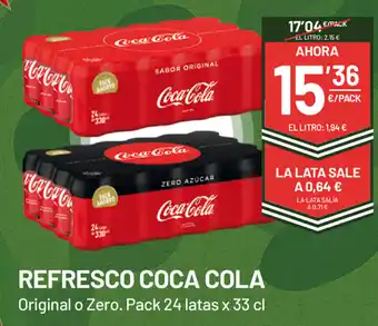 AhorraMas Refresco Coca Cola Original o Zero, Pack 24 latas x 33cl oferta