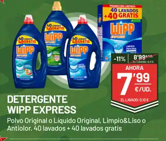 AhorraMas Detergente Wipp Express 40 lavados + 40 lavados gratis oferta