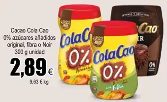 FROIZ Cacao Cola Cao 0% Azúcares Añadidos Original, Fibra o Noir 300 g Unidad oferta