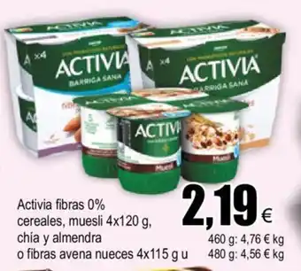 FROIZ Activia Fibras 0% Cereales, Muesli 4x 120 g, Chía y Almendra o Fibras Avena Nueces 4 x 115 g u oferta