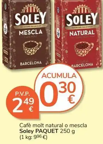 Consum Café molido natural o mezcla soley oferta