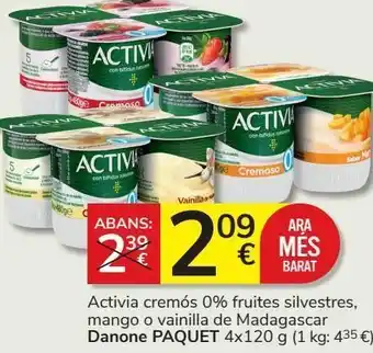 Consum Activia cremoso 0% fruta silvestre, mango o vainilla de madagascar danone oferta