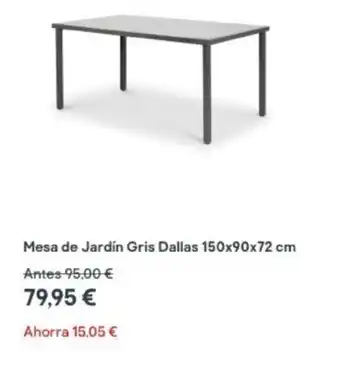 Brico Depôt Mesa de Jardín Gris Dallas 150 x 90 x 72 cm oferta