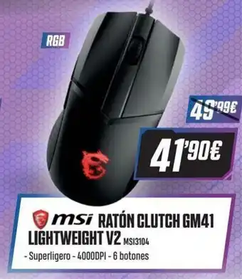 PCBox msi Ratón Clutch GM41 Lightweight V2 oferta