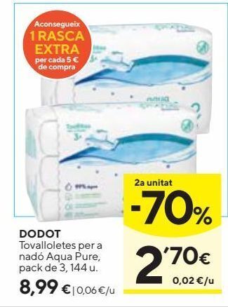 Caprabo Dodot toallitas de bebe aqua pure p-3 144 uds oferta