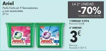 Clarel La 2a Unidad -70% Ariel Pods Todo En 1 Sensaciones Y Con Suavizante oferta