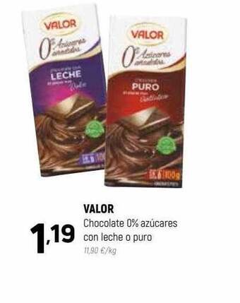 Coviran Valor Chocolate 0% Azúcares Con Leche O Puro oferta