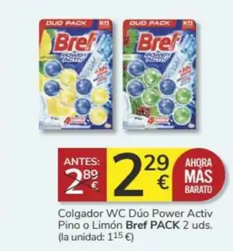 Supermercados Charter Bref Pack Colgador WC Dúo Power Activ Pino o Limón 2 Uds oferta