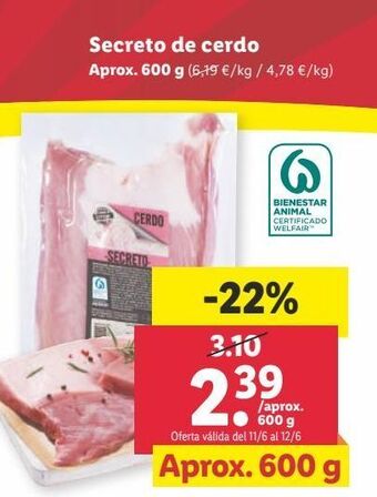 Lidl Secreto de cerdo oferta