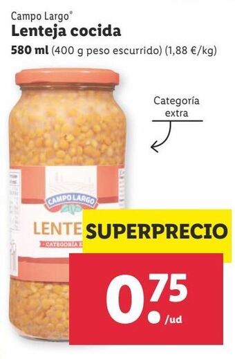 Lidl Lentejas cocidas campo largo oferta