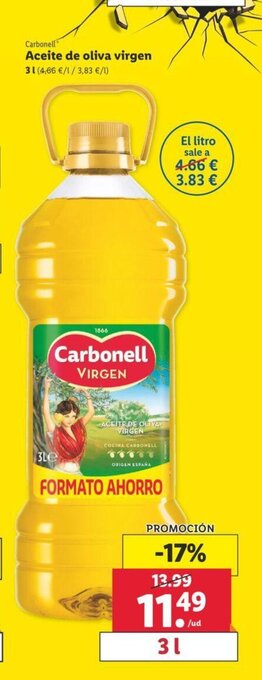 Lidl Carbonell Aceite De Oliva Virgen 3L oferta