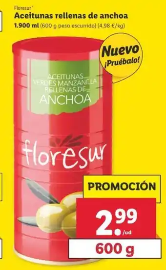 Lidl Aceitunas rellenas de anchoa 1,900ml oferta