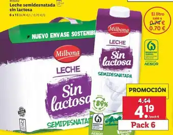 Lidl Milbona leche semidesnatada sin lactosa 6 x 1L oferta