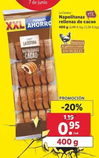 Lidl Napolitanas rellenas de cacao 400g oferta