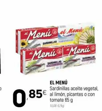Coviran El Menú Sardinillas Aceite Vegetal Al Limón, Picantes O Con Tomate 65g oferta