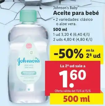 Lidl Aceite para bebé johnson's oferta