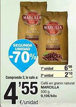 SPAR Fragadis Segunda Unidad -70% Café En Grano Natural Marcilla oferta