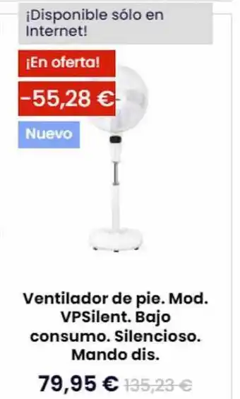Bricolaje Soriano Ventilador De Pie. Mod. Vpsilent. Bajo Consumo. Silencioso Mando Dis. oferta