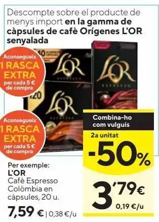 Caprabo L'Or Cafè Espresso Colòmia en cápsulas 20 u. oferta