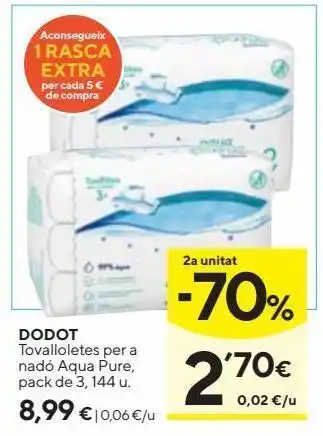 Caprabo Dodot Tovalloletes per a nadó Agua Pure pack de 3 144 u. oferta