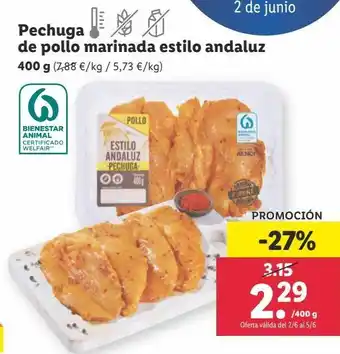 Lidl Pechuga de pollo marinada estilo andaluz oferta