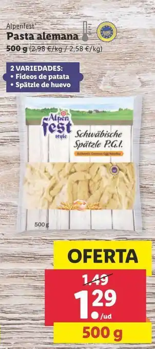 Lidl Pasta alemana alpenfest oferta