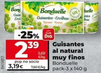 Maxi Dia Bonduelle Guisantes Al Natural Muy Finos Pack-3 x 140 g oferta