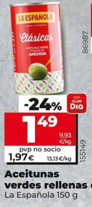 Maxi Dia La Española Aceitunas Verdes Rellenas de Anchoa 150 g oferta