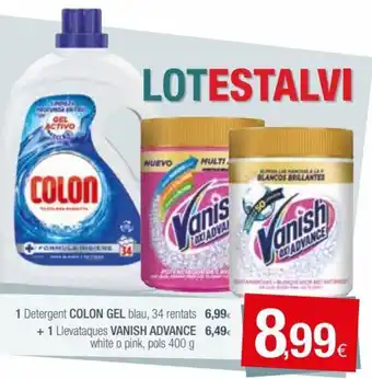 Condis 1 Colon Gel Detergente Blau, 34 Rentats + 1 Vanish Advance Llevataques White o Pink, Pols 400 g oferta