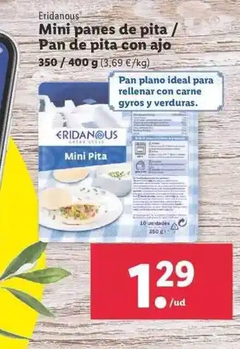 Lidl Eridanous Mini Panes De Pita Pan De Pita Con Ajo oferta