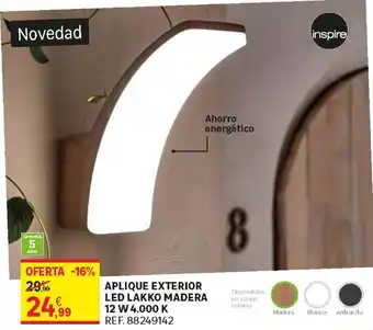 Leroy Merlin inspire Aplique Exterior Led Lakko Madera 12 W 4.000 K oferta