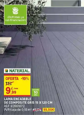 Leroy Merlin Naterial Lama Encajable De Composite Gris 15 x 120 cm oferta