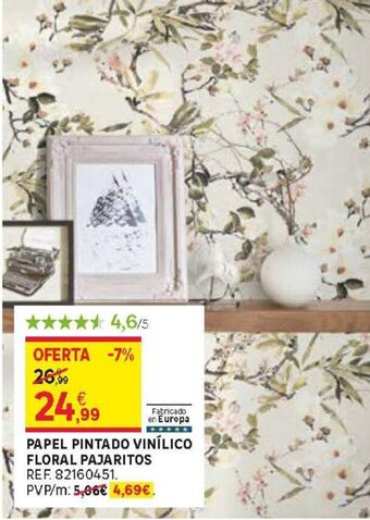 Leroy Merlin Papel Pintado Vinílico Floral Pajaritos oferta