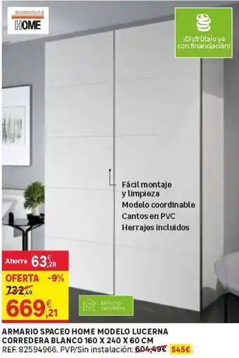 Leroy Merlin Spacio Home Armario Modelo Lucerna Corredera Blanco 160 x 240 x 60 cm oferta