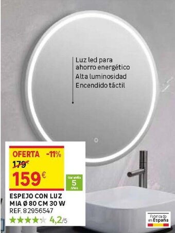 Leroy Merlin Espejo Con Luz Mia Ø 80 cm 30 W oferta